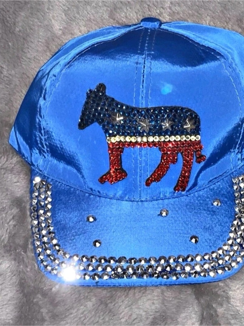 Blue Rhinestone Democrat mascot Trucker Hat Like New